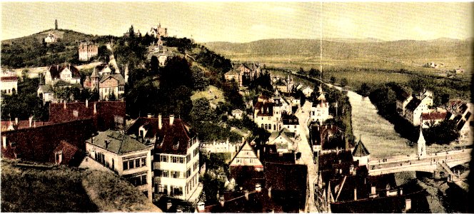 Tübingen. Blick vom Turm der Stiftskirche nach Osten und Süden (Panorama-AK E Mauthe ca1905 links TPk068)