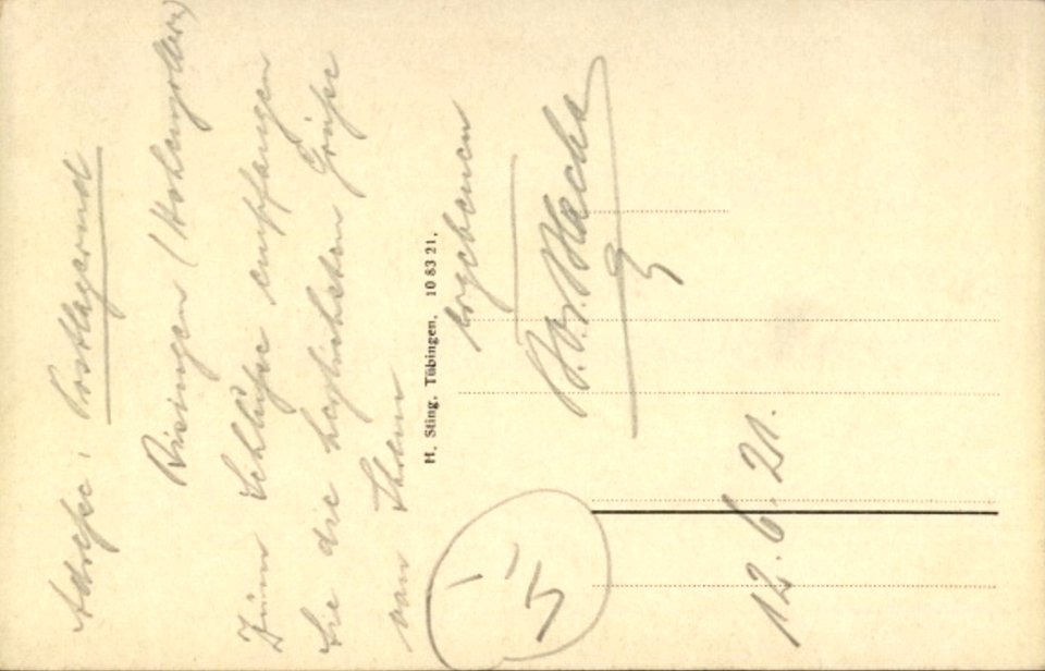 Tübingen von Osten (AK 108321 H Sting 1921) R