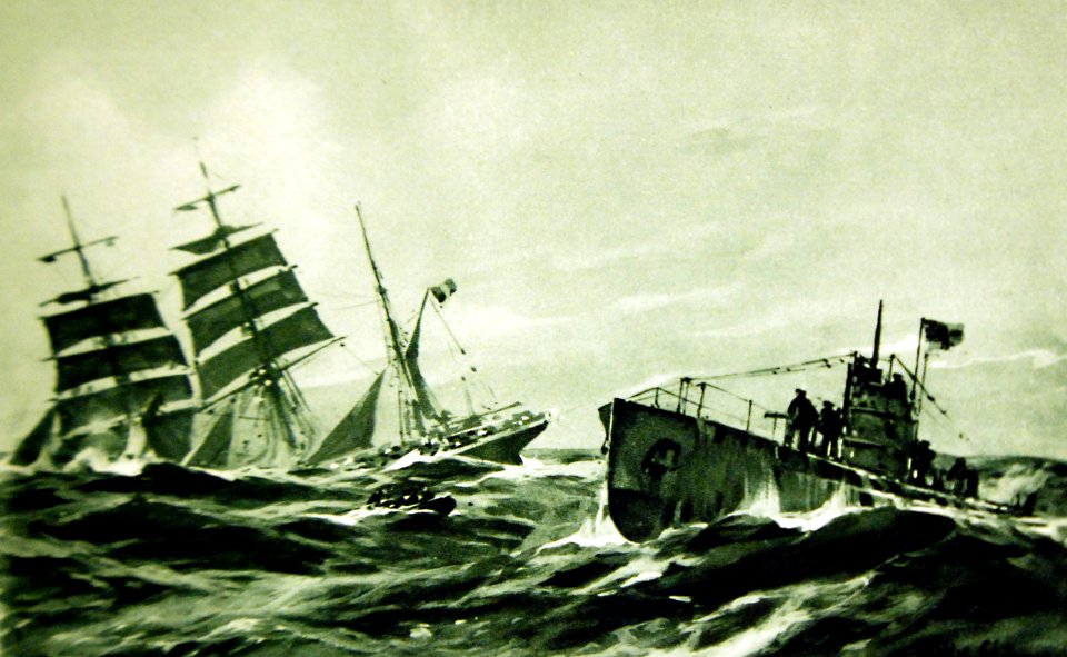 U-Boat in the Atlantic, German postcard artwork by Willy Stower, WWI (33094641645)