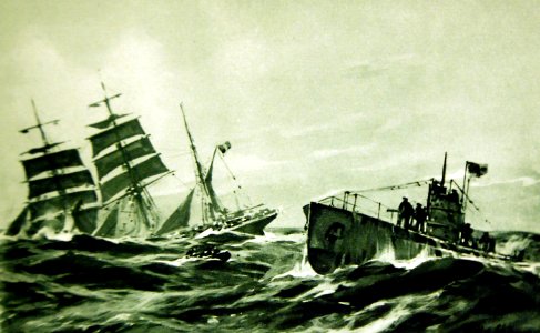 U-Boat in the Atlantic, German postcard artwork by Willy Stower, WWI (33094641645)