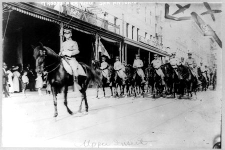 U.S. Army 1911 maneuvers in Texas- troops arriving (on horseback) in San Antonio, March 14th LCCN2003653478 photo