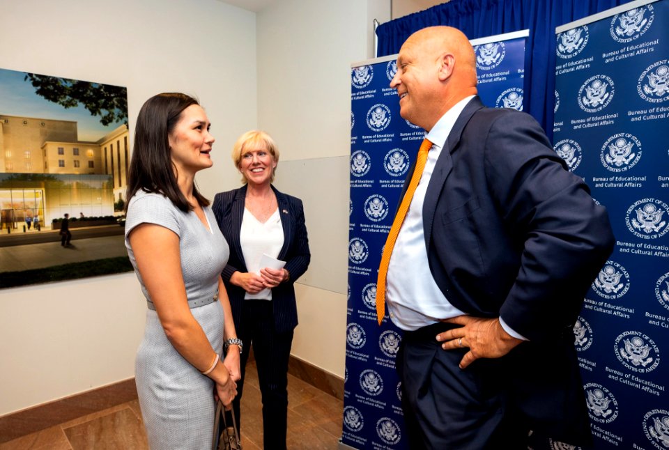 U.S. Assistant Secretary of State Michelle Giuda with baseball Hall of Famer Cal Ripken Jr. after a U.S. State Dept. Global Sports Diplomacy forum