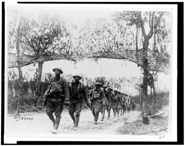 U.S. Army Infantry troops, African American unit, marching northwest of Verdun, France, in World War I LCCN96510701