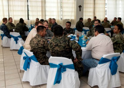 U.S. and Honduran military and government officials attend a luncheon in Puerto Castilla, Honduras, Sept 140901-N-QY430-621