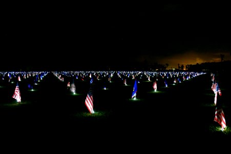 U.S. flags on Memorial Day night in Asan Park, Guam photo