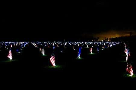 U.S. flags on Memorial Day night in Asan Park, Guam