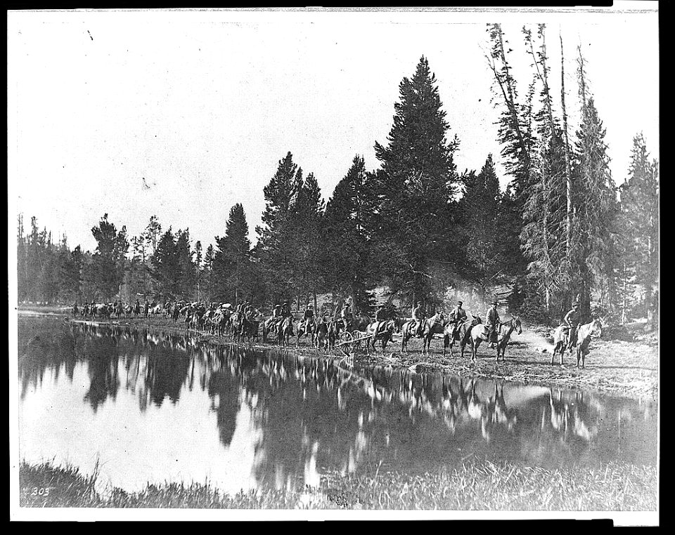 U.S. Geological Survey pack train on trail along the Yellowstone River LCCN95514244