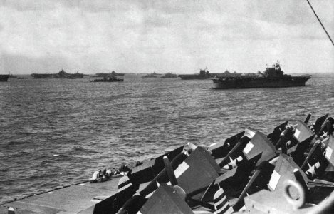 U.S. Fast Carrier Task Force anchored at Ulithi Atoll in early February 1945