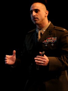 U.S. Marine Corps Lt. Col. Mark A. Lamelza, a National Security and Decision Making course student and James V. Forrestal Award for Excellence in Force Planning winner at U.S Naval War College (NWC), provides 140228-N-PX557-041