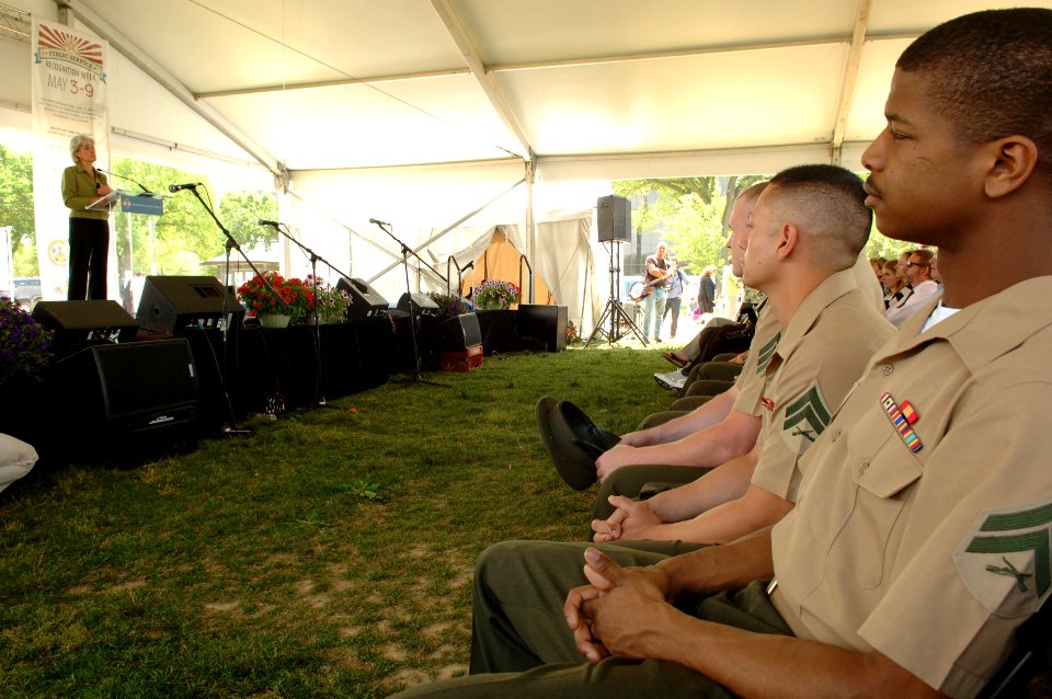 U.S. Marines listen to Secretary Sebelius' remarks at the Public Service Recognition Week event on the National Mall in Washington, DC