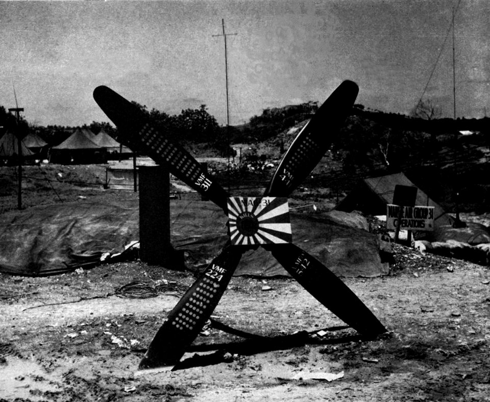 U.S. Marine Aircraft Group 31 kill marker on Okinawa, in 1945