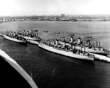 U.S. Military Sea Transport Service transports laid up at the Cavin Point Army Depot, New York (USA), circa in early 1967 (NH 104181)
