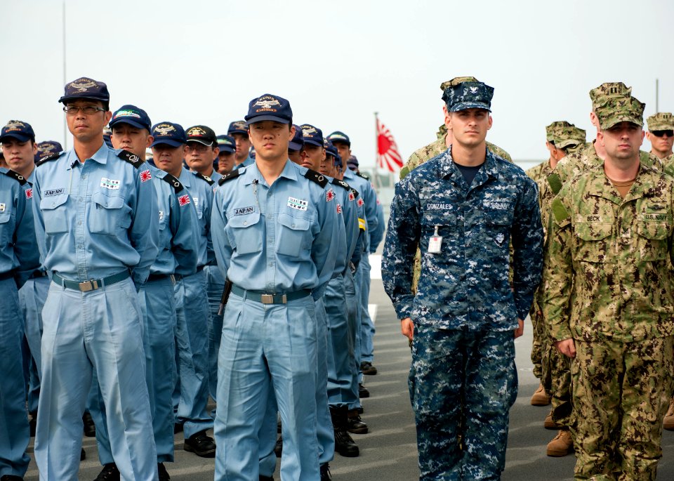 U.S. Navy and Japan Maritime Self-Defense Force sailors stand in formation. (14272135650)