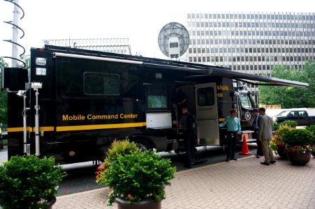 U.S. Marshals vehicle examined by law enforcement explorers