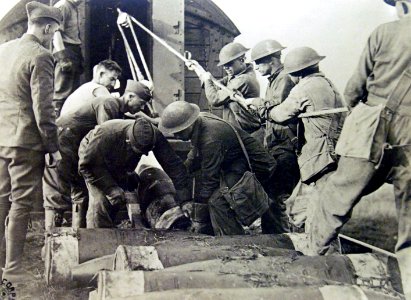 U.S. Navy 14” Naval Railway Battery MK1, Loading Ammunition into Ammunition Car (26107757444)