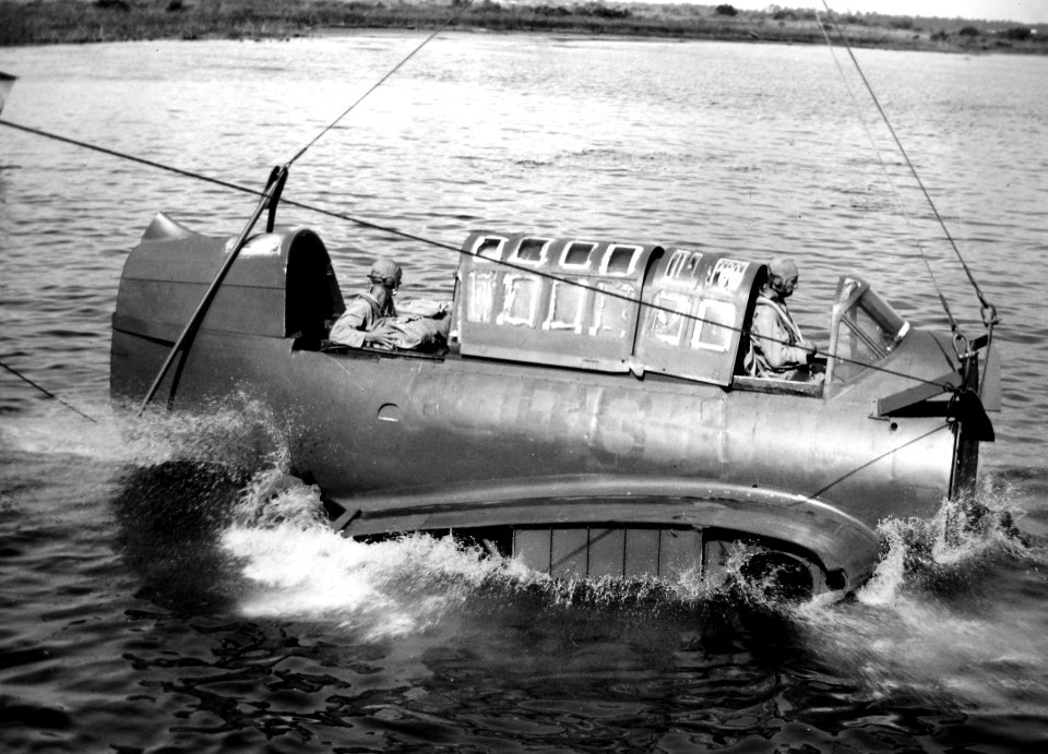 U.S. naval aviators train for an emergency water crash, circa in 1944 (2017.48.01)