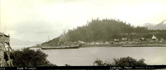 Unidentified steamer in harbor at Wrangell, Alaska, ca 1897 (LAROCHE 258)