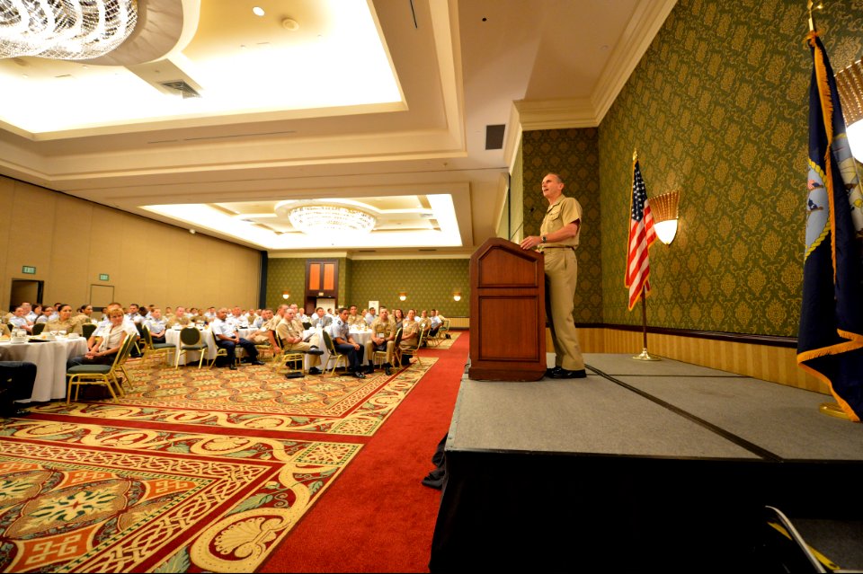U.S. Navy Chief of Naval Operations Adm. Jonathan W. Greenert delivers remarks to Service members and attendees of the Association of Naval Services Officers during its 32nd annual convention in San Diego 120809-N-WL435-084