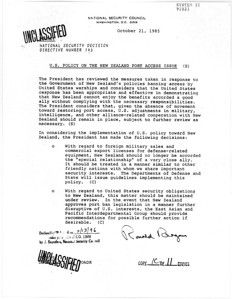 U.S. Policy on the New Zealand Port Access Issue - NARA - 198308