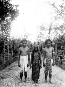 Ungdomar klädda som det förr brukades vid dödsfesten. Byn Tomata. Sulawesi, Poso. Indonesien - SMVK - 010813