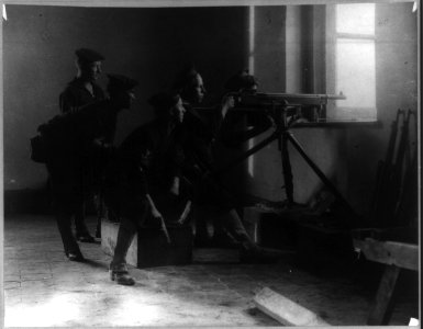 U.S. Navy in action at Vera Cruz, Mexico, 1914- machinegun squad firing through window LCCN2006685918