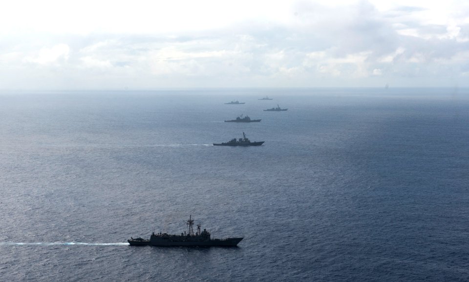 U.S. Navy ships with Destroyer Squadron (DESRON) 26 transit the Atlantic Ocean to Scotland March 19, 2014, in support of exercise Joint Warrior 14-1 140319-N-WX580-507