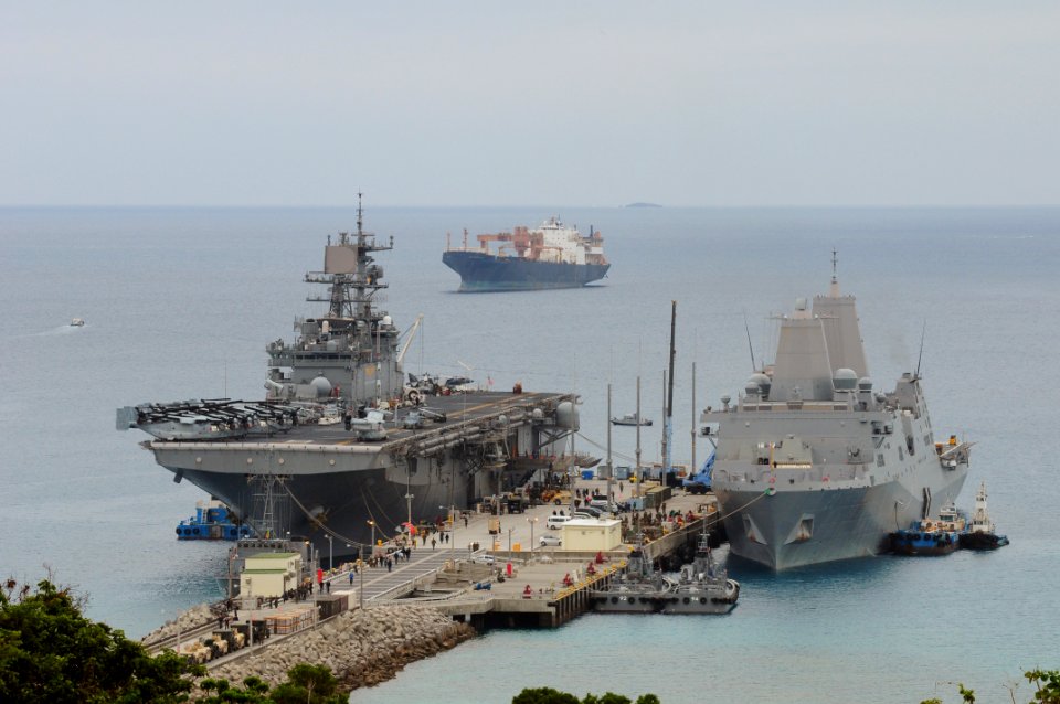 U.S. Navy ships are docked at White Beach Naval Facility, Okinawa. (16526403117)