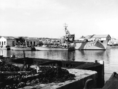 U.S. Navy PT boats at La Maddalena, Sardinia (Italy), with the Italian corvette Ibis (C 17), circa in late 1943 (NH 44305)