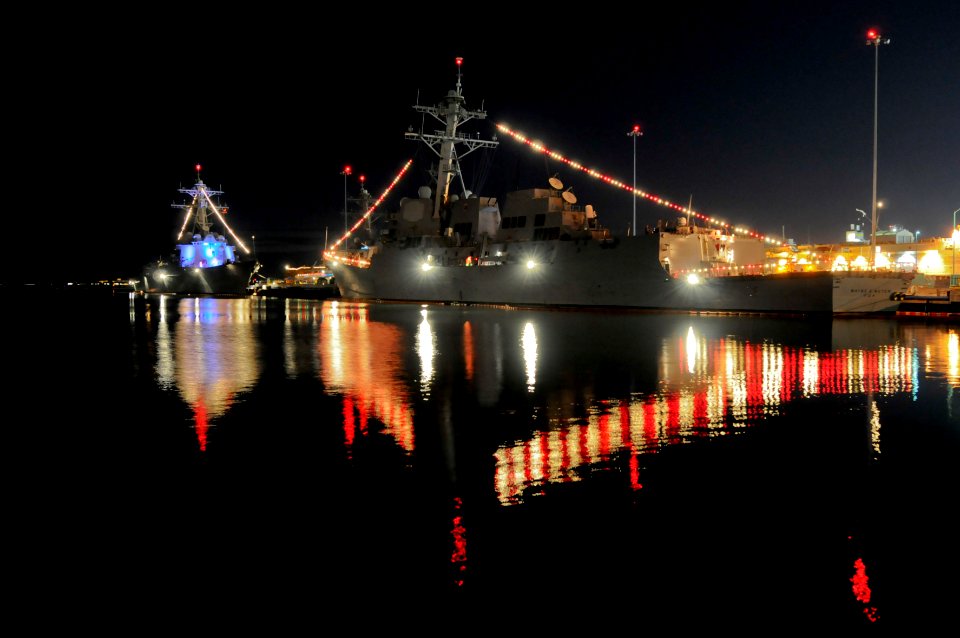 U.S. Navy ships are decorated for Christmas. (16063777896)