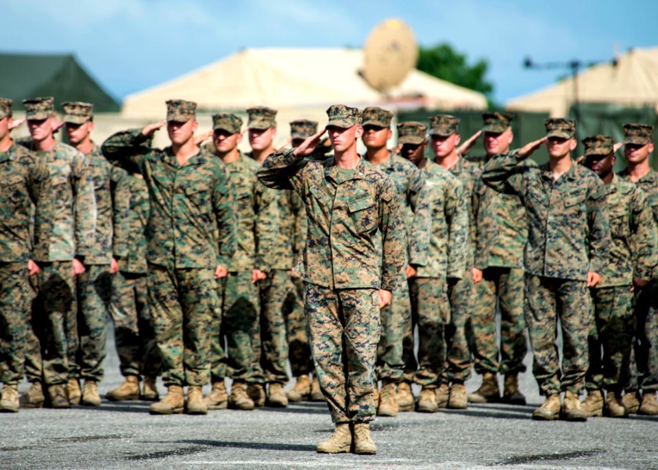 U.S. Service members participate in a closing ceremony at the Guatemalan Marine Brigade base in Puerto Barrios, Guatemala, Aug. 22, 2014, as part of Southern Partnership Station (SPS) 2014 140822-N-XQ474-045