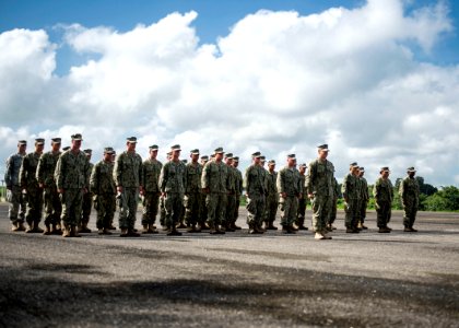 U.S. Service members participate in a closing ceremony at the Guatemalan Marine Brigade base in Puerto Barrios, Guatemala, Aug. 22, 2014, as part of Southern Partnership Station (SPS) 2014 140822-N-XQ474-040
