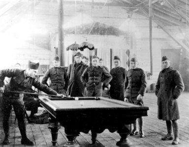 U.S. soldiers playing billiard in Trier, Germany, in February 1919 (anrc.00251)