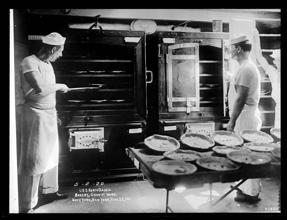 U.S.S. North Dakota. Bakery, crew at work, Navy Yard, New York, June 22, 1911 LCCN2016852560