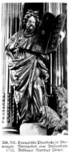 Uderwangen, Evangelische Pfarrkirche, Mosesgestalt vom Altaraufsatz, 1722, Bildhauer Matthias Pörtzel