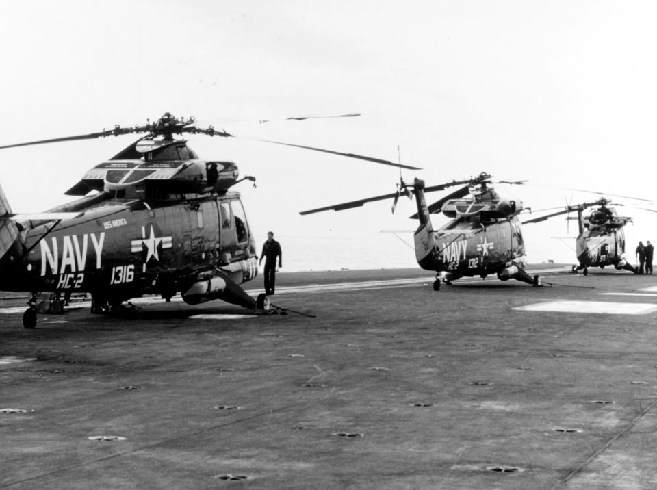 UH-2C Seasprites of HC-2 on USS America (CVA-66) in December 1969