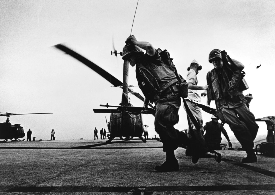 UH-1E Hueys on USS Iwo Jima (LPH-2) in January 1967