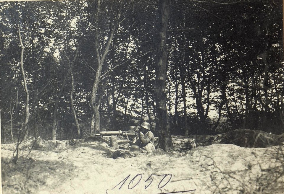 Uebungskurs Rohatyn. Maschinengewehre im Kampfe aus Granatlöchern im Walde. (BildID 15728294)
