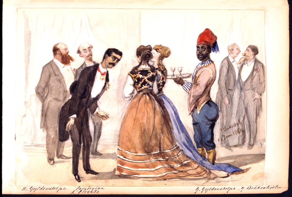 Ulriksdal 1 juni 1869. N. Gyldenstolpe, Demirgian, d'Otrante, G. Gyldenstolpe, G. Bråkenhielm - Nordiska museet - NMA.0037513