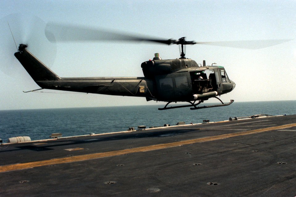 UH-1N landing on USS Guadalcanal (LPH-7) 1987