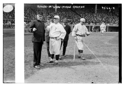 Umpire Charles Cy Rigler, manager John McGraw, New York NL, Umpire Augie or Charlie Moran, manager Wilbert Robinson, Brooklyn NL (baseball) LCCN2014706840
