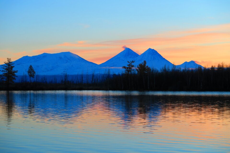 Volcanoes reflection taiga