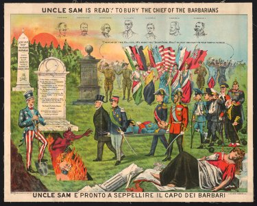 Uncle Sam is ready to bury the chief of the barbarians Uncle Sam e' pronto a seppellire il capo dei barbari. LCCN2016647861