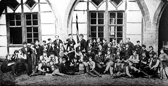 Unbekannter Fotograf Die Tübinger Königsgesellschaft Roigel hinter dem Pfleghof Fotomontage kolorierter Albuminabzug um 1860