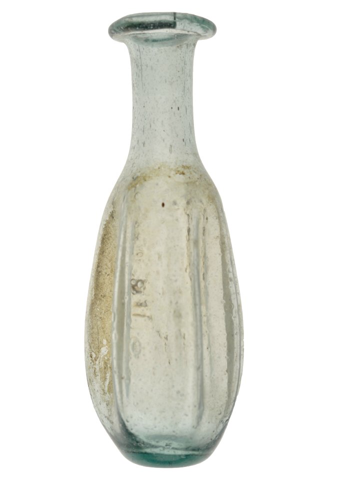 Unguentarium in glas, 175 tot 300 NC, vindplaats- Tongeren, collectie Gallo-Romeins Museum Tongeren, Sc 138