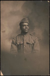 Unidentified African American soldier in uniform and overseas cap LCCN2017648692