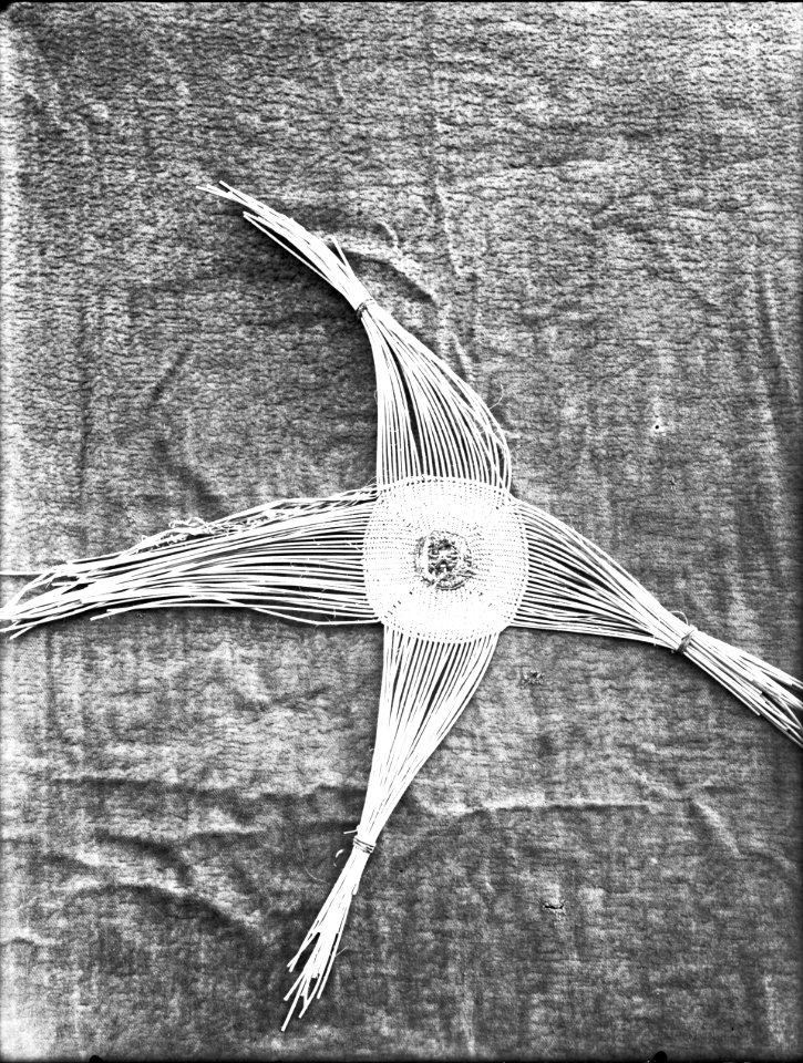Unidentified cross-shaped Indian basket on display, ca.1900 (CHS-3955)