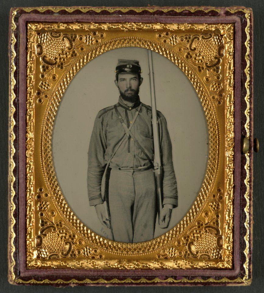 Unidentified soldier in Confederate uniform and Craig's Rifles, or 28th Virginia Infantry Regiment, kepi with musket) - Rees LCCN2013650142