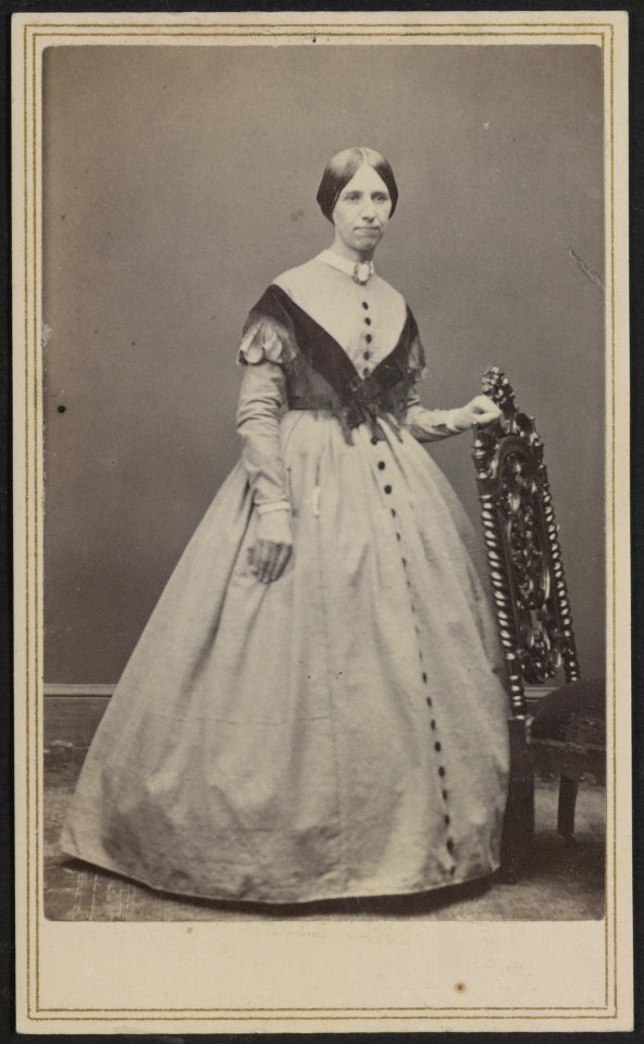 Unidentified woman, possibly a nurse, during the Civil War) - Brady's National Photographic Galleries, No. 352 Pennsylvania Av., Washington, D.C. & Broadway & Tenth Street, New York LCCN2012646190