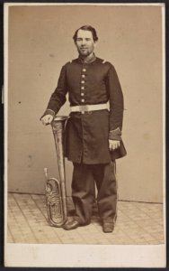 Unidentified soldier in Union uniform with saxhorn) - Photographed by Thomas Smith, 142 and 144 North Ninth Street, Philadelphia LCCN2013648220