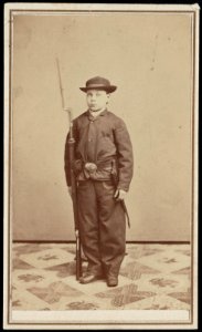 Unidentified young soldier in Union uniform with bayoneted musket, possibly Private Harrison T. Lichtle or Lichtley of Co. D, 213th Pennsylvania Infantry Regiment) - Fred. Ulrich, LCCN2017659671